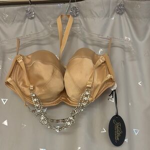 Gold Push-Up Bra with Rhinestone Embellishments